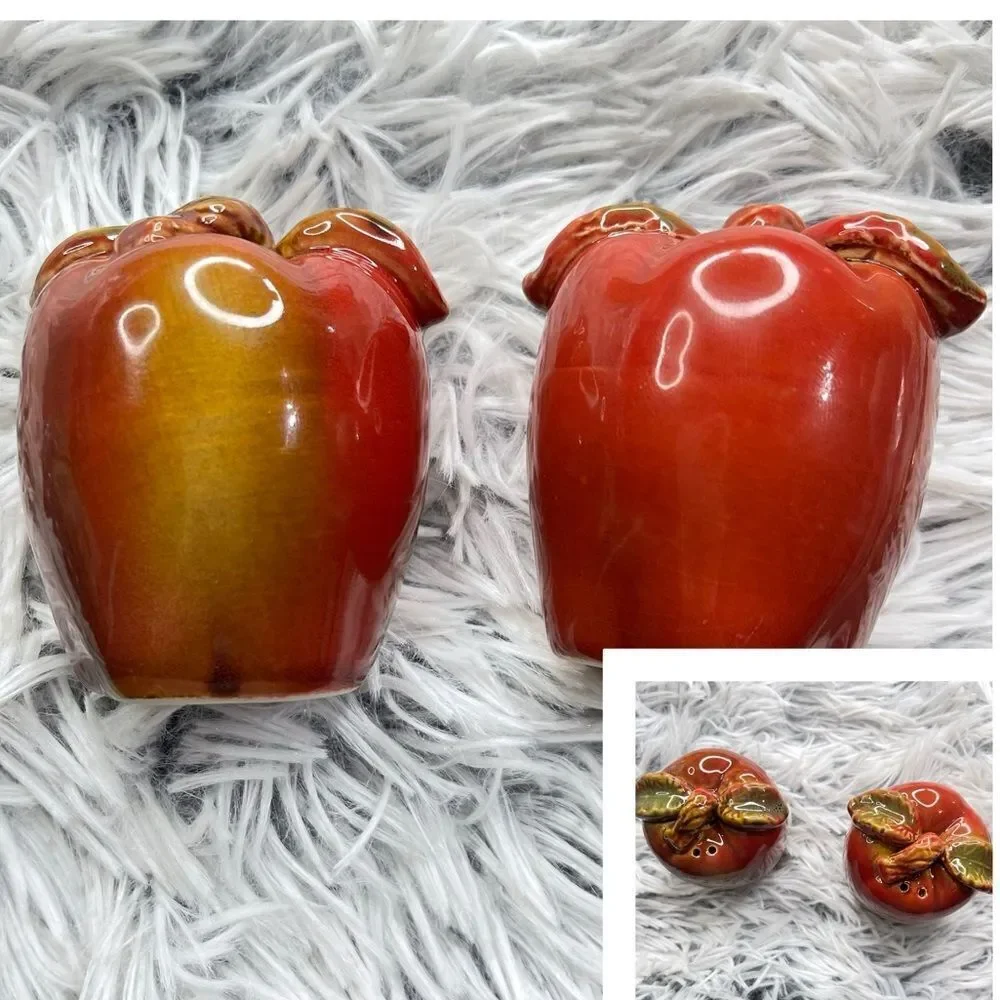 Vintage Red Apple Glazed Ceramic Salt and Pepper Shakers, 2-Piece Matching Set